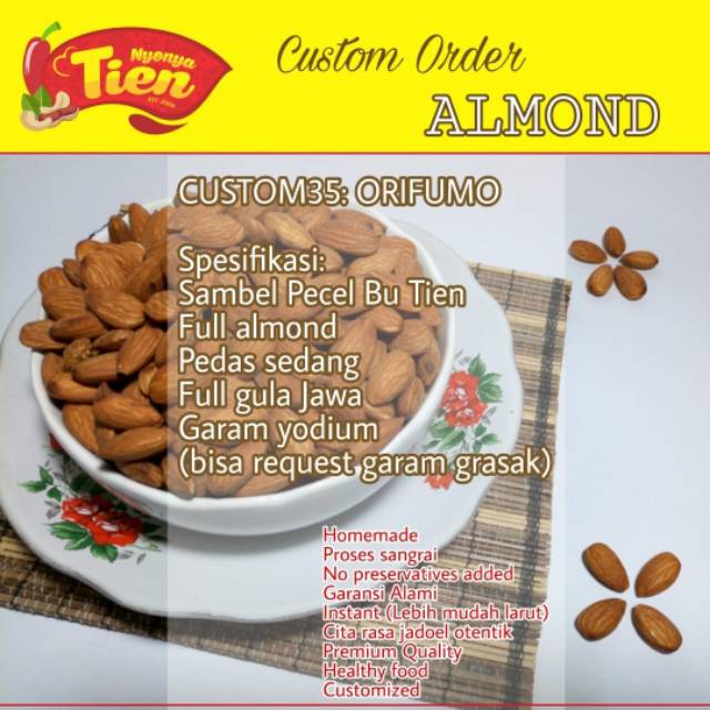 

Custom35: ALMOND Sambel Pecel Bu Tien | Pedas Sedang dg Kelezatan Otentik | All natural ingredients