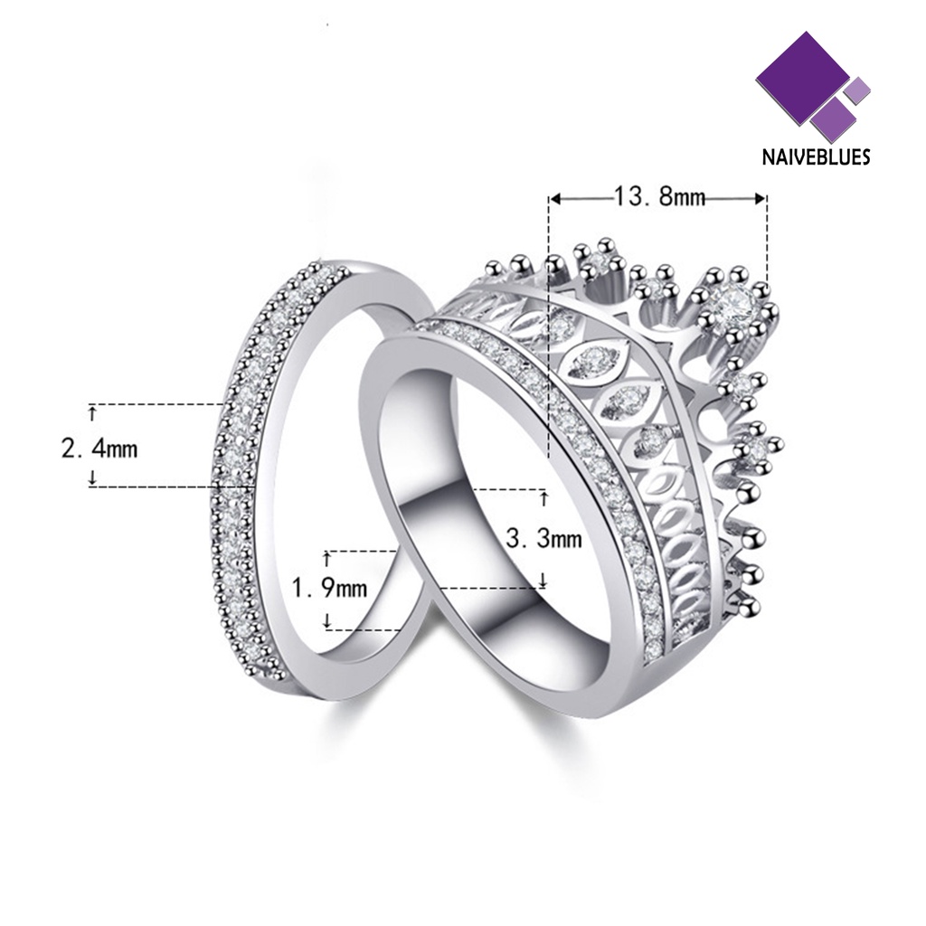 2pcs Cincin Wanita Bentuk Mahkota Bahan Alloy Untuk Pernikahan