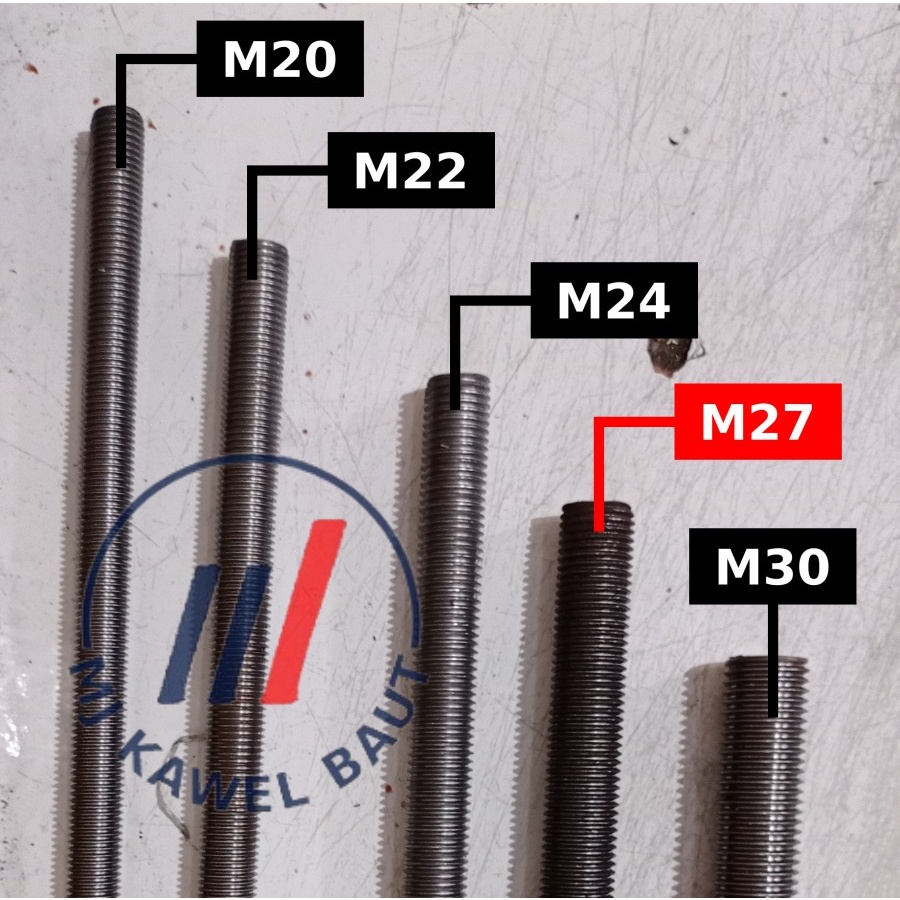 Studbolt / Asdrat Besi M27 p3.0 Panjang 1 Meter Long Drat