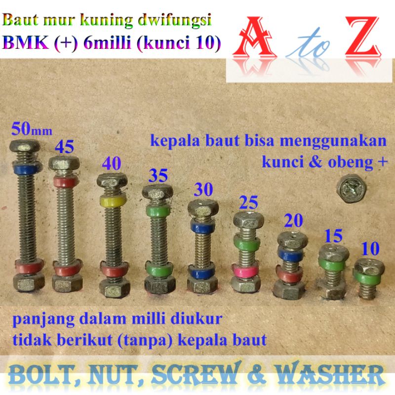 BMK (+) 6 x 40mm (100pcs)/baut mur kuning dwifungsi (+) 6 x 40mm
