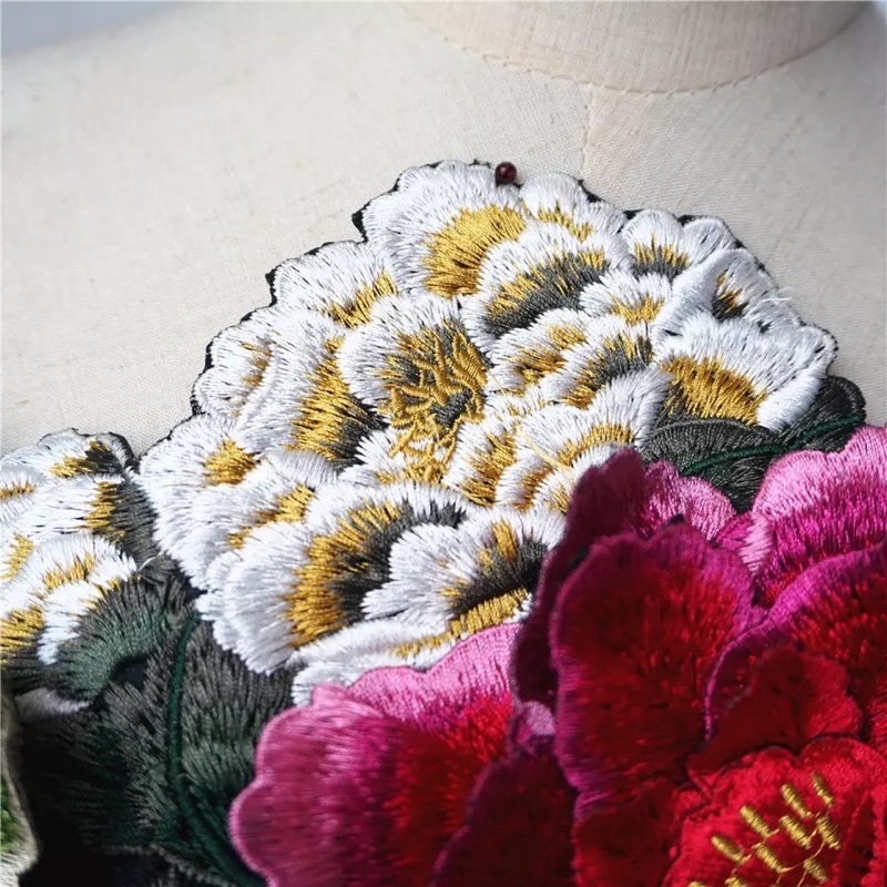 Peony FLowers Leaves 3D Embroidery