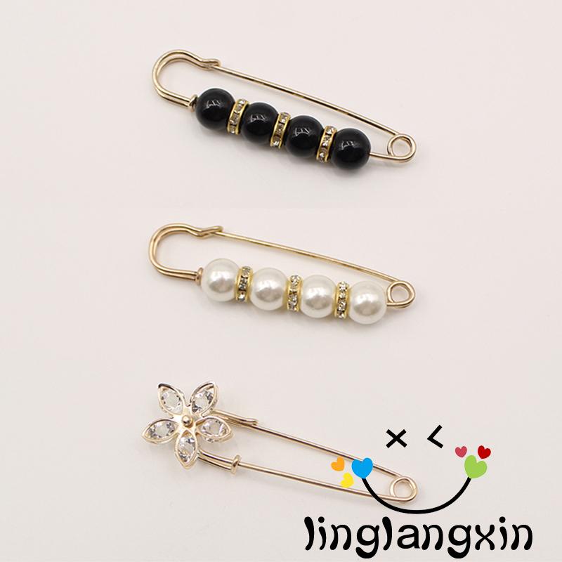 LLX-Women Brooch with Pearl Decoration, Safety Pin Decoration Sweater Shawl Clip Clothing Accessory