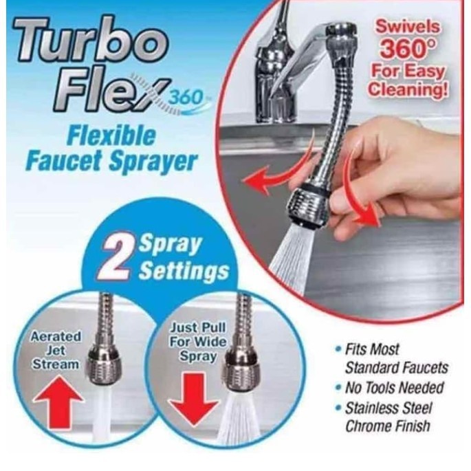 Kran Turbo Flex 360 Flexible Faucet Sprayer Keran Wastafel