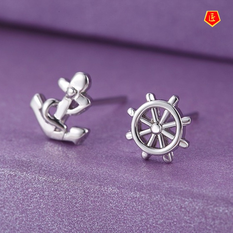 [Ready Stock]Boat Anchor Style Silver Stud Earrings Cute Fashion