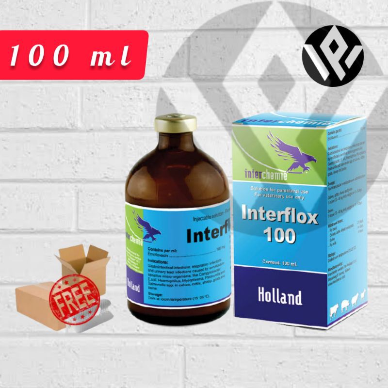 Interflox 100 volume 100 ml injeksi antibiotik enrofloxacin obat hewan