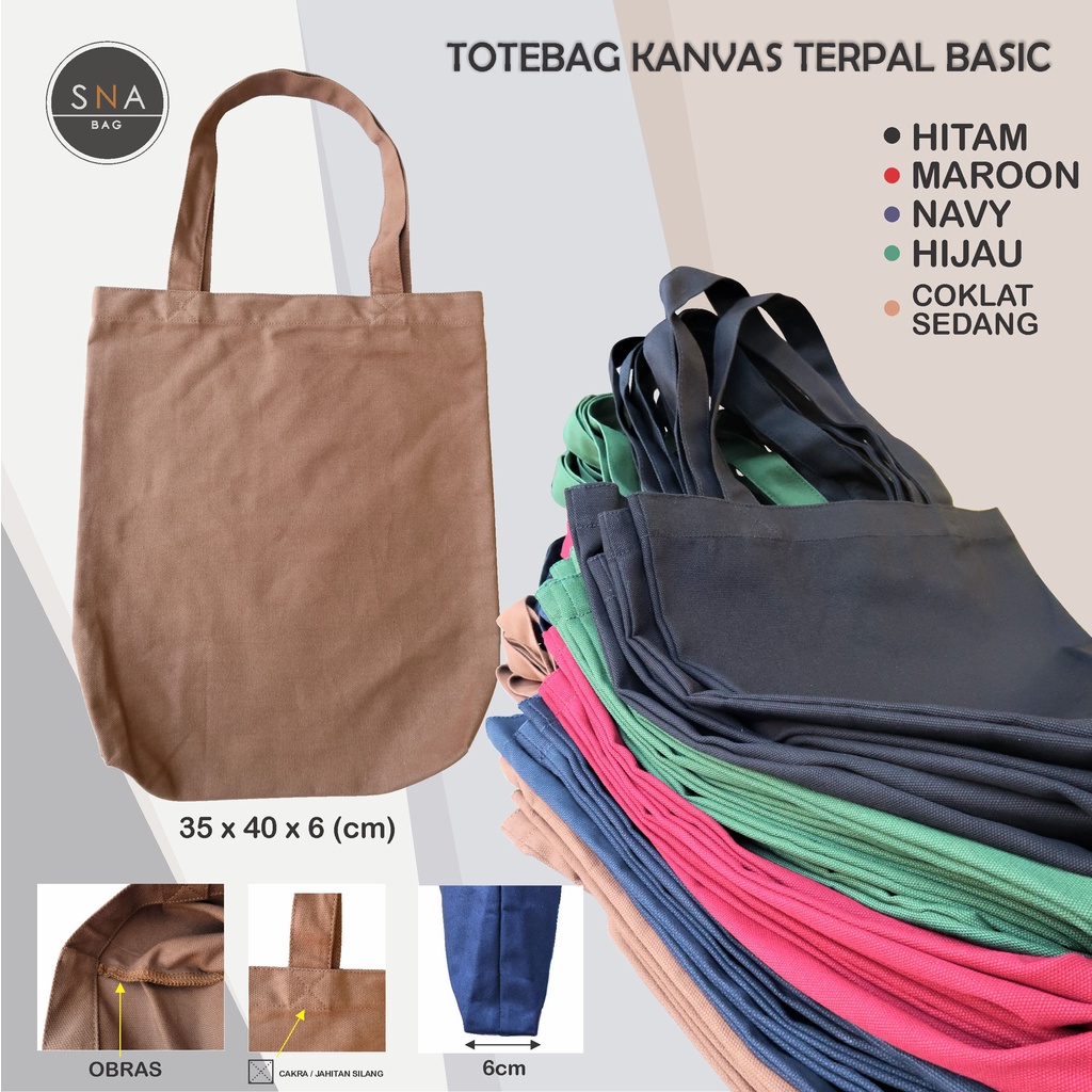 Totebag Kanvas Terpal Tebal Polos Uk. 35 x 40 cm