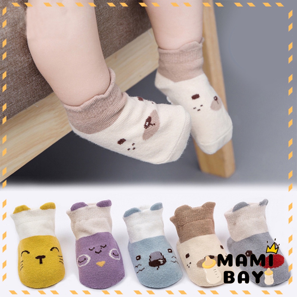 OKEYI Kaos kaki bayi pendek motif satwa kaos kaki anak anti slip