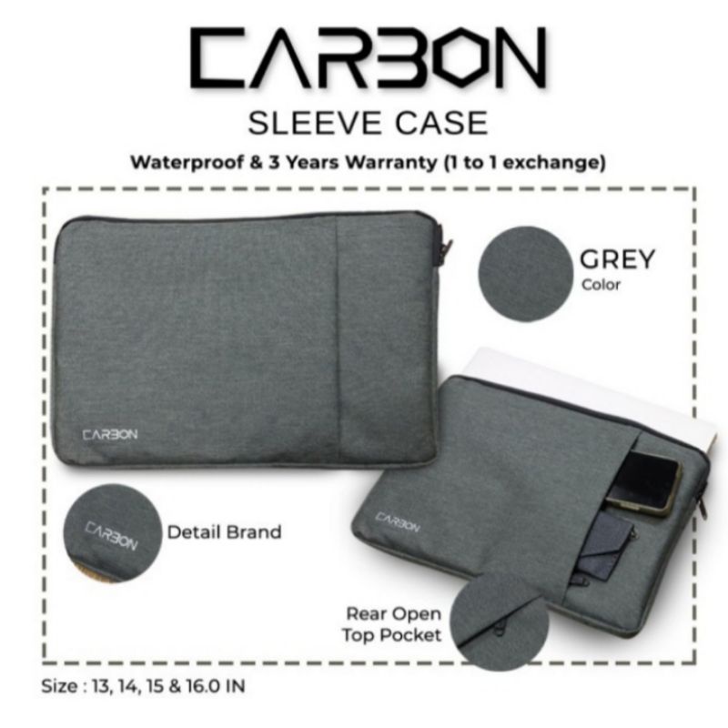 Tas Laptop Sleeve Case Softcase CARBON  13 - 16 inci Untuk Semua Merk Laptop