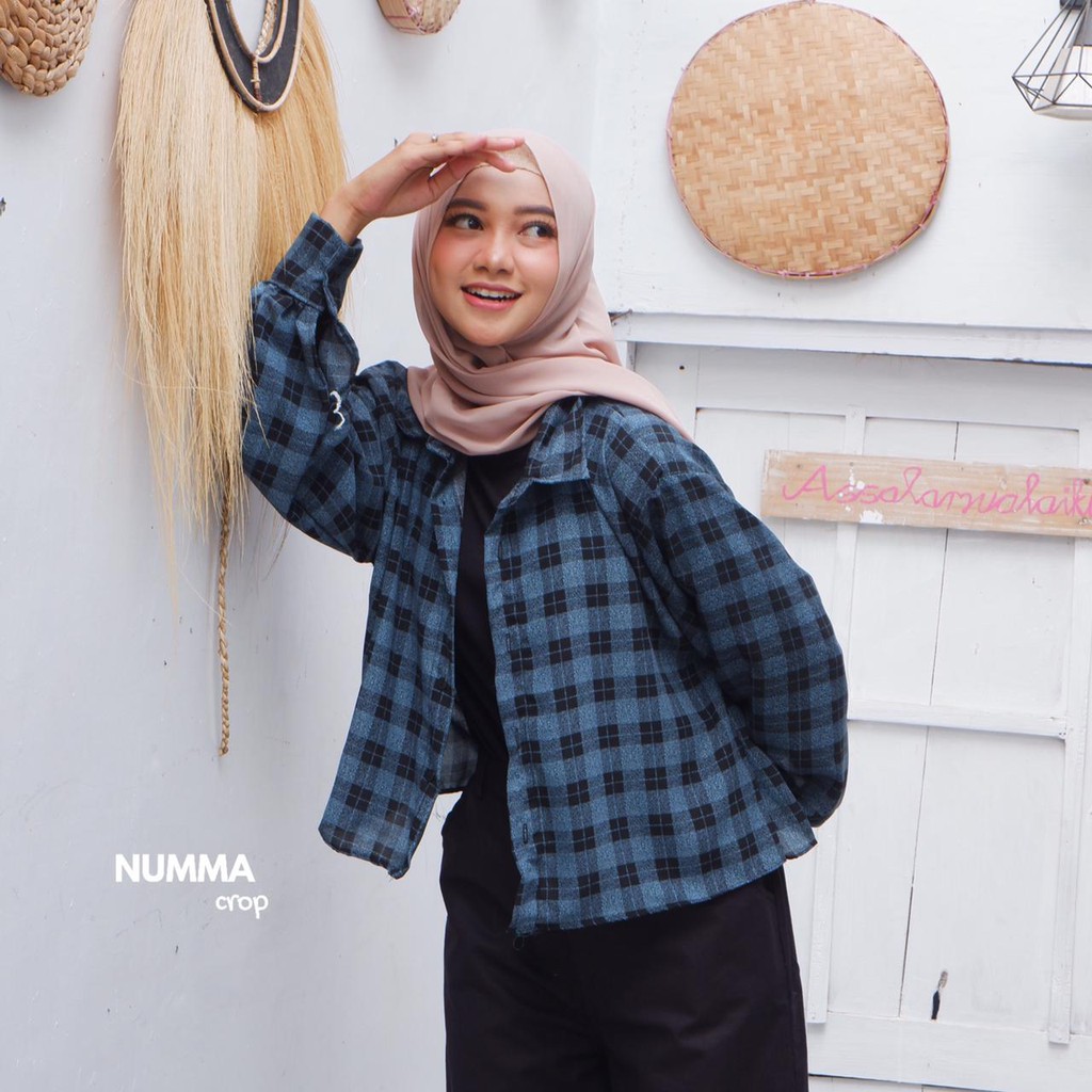 garmensolo || KEMEJA WANITA MODEL TARTAN CROP/ KEMEJA WANITA BAHAN WOLFIS / TUNIK JUMBO PREMIUM BLOUSE TARTAN LENGAN BALON MIZU KOREAN STYLE | KEMEJA FLANEL WANITA NUMMA-2