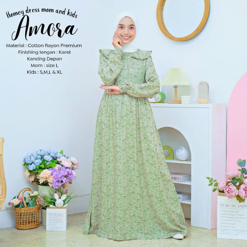 BeautyOne - Homey Dress Amora Jumbo Gamis Mom &amp; Kids Couple Dress Flower Bahan Katun Rayon Premium Nyaman Dipakai | Bisa COD