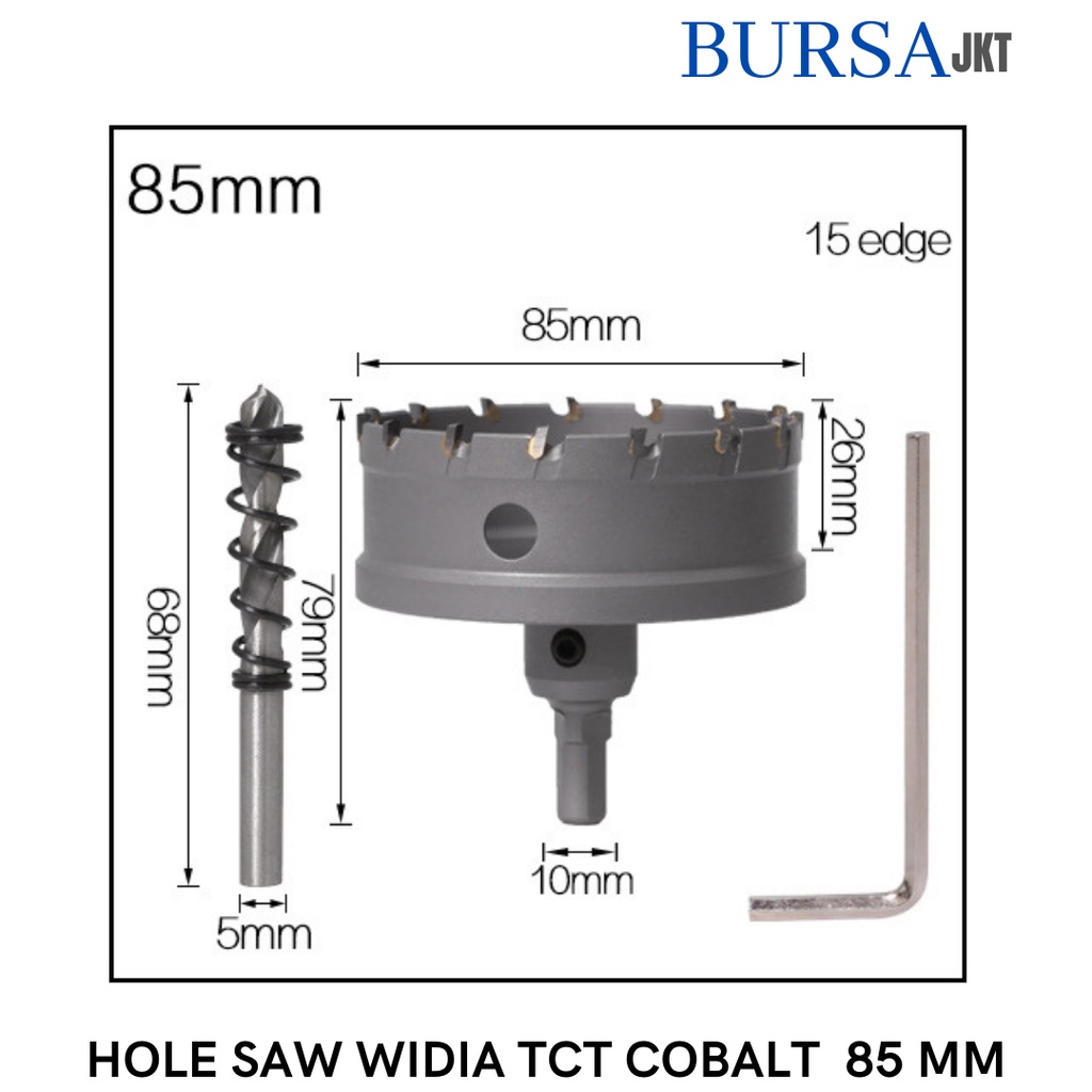 HOLE SAW TCT WIDIA M35 COBALT MATA BOR PELUBANG BESI KUNINGAN PLAT TEBAL 85 MM