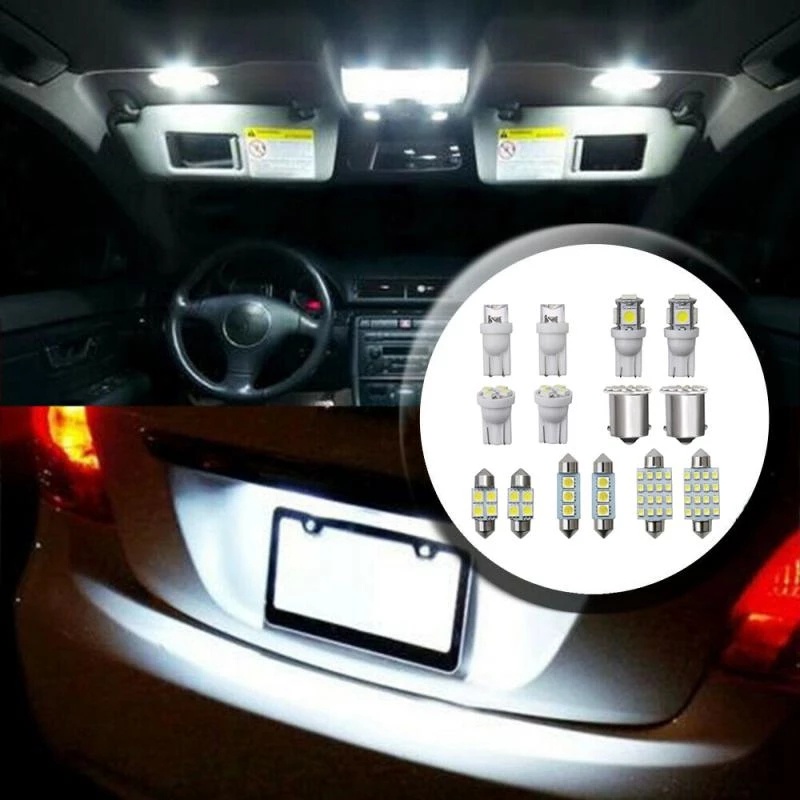 14pcs /Set LED 1157 T10 31/36/41mm Car Auto Interior Map Dome License Plate Replacement Light Kit White Lamp Set