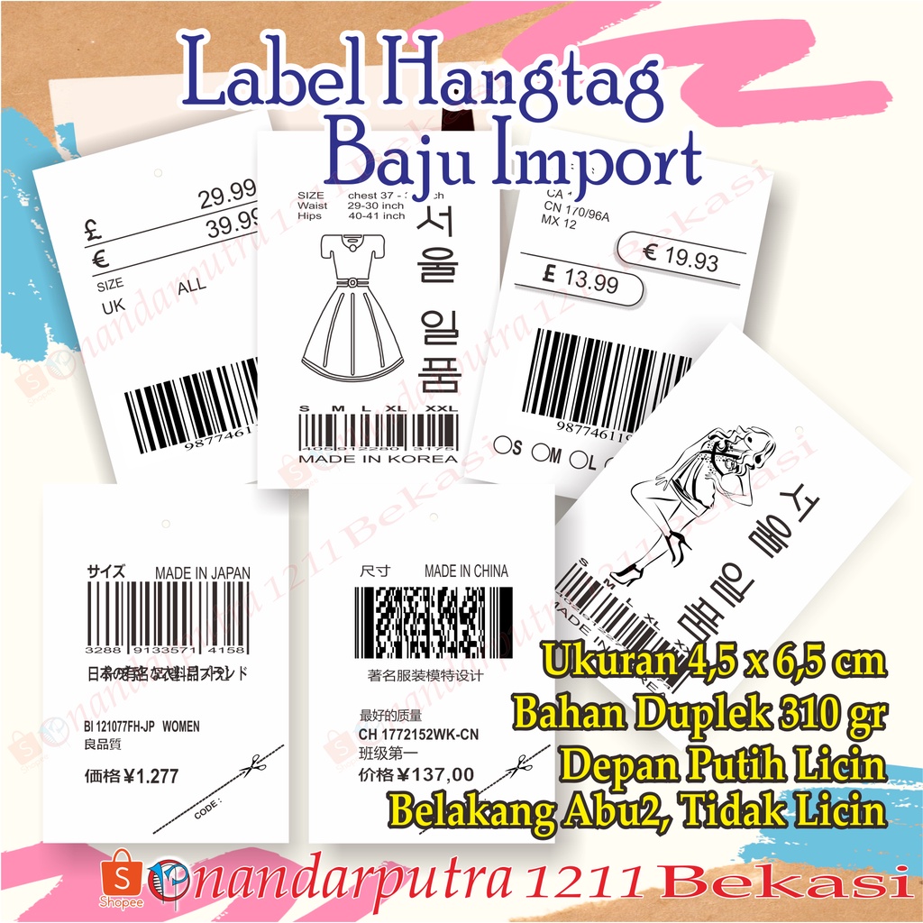 

(100pcs) Hangtag Baju Import/Handtag baju/Hangtag Barcode 1warna