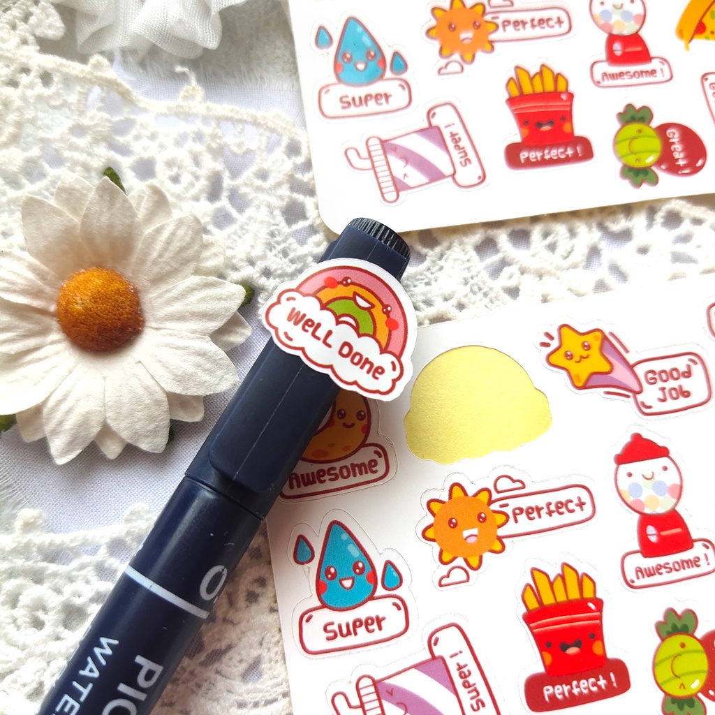 

STIKER AESTHETIC MOTIVATION MINI AWESOME WELL DONE SUPER GREAT GOOD JOB HIAS JOURNAL BUKU / STICKER CUTE LUCU SCRAPBOOK ESTETIK JURNAL MURAH FREEBIES KADO [ READY STOK]