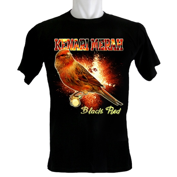 Kaoskaoscorp - Kaos Burung Kenari Merah Black Red - Bahan Katun - Kerah O - Ukuran 3XS sampai dengan 3XL - Banyak Pilihan Warna