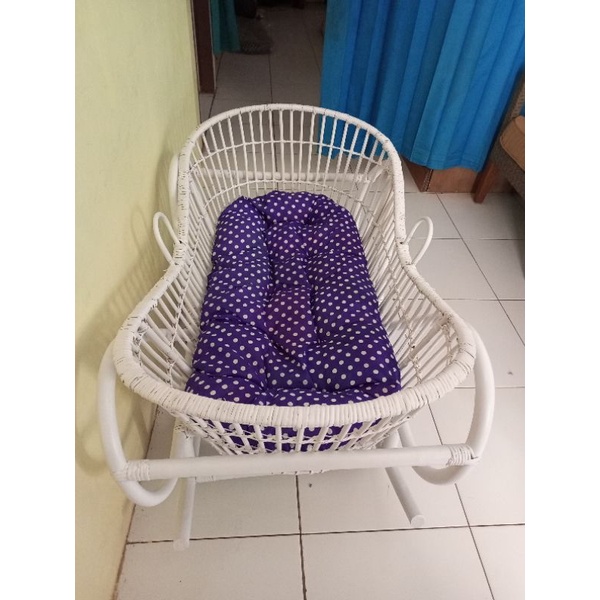 ayunan bayi bouncer rotan/ayunan bayi goyang/ayunan bayi model perahu bouncer rotan warna putih