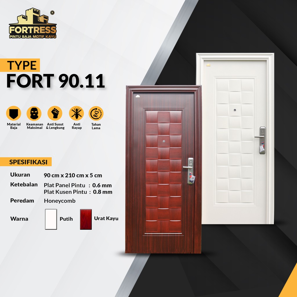 FORTRES Pintu Baja 90.11 Pintu Anti Maling/Pintu Besi/Pintu Panel - MOTIF KAYU