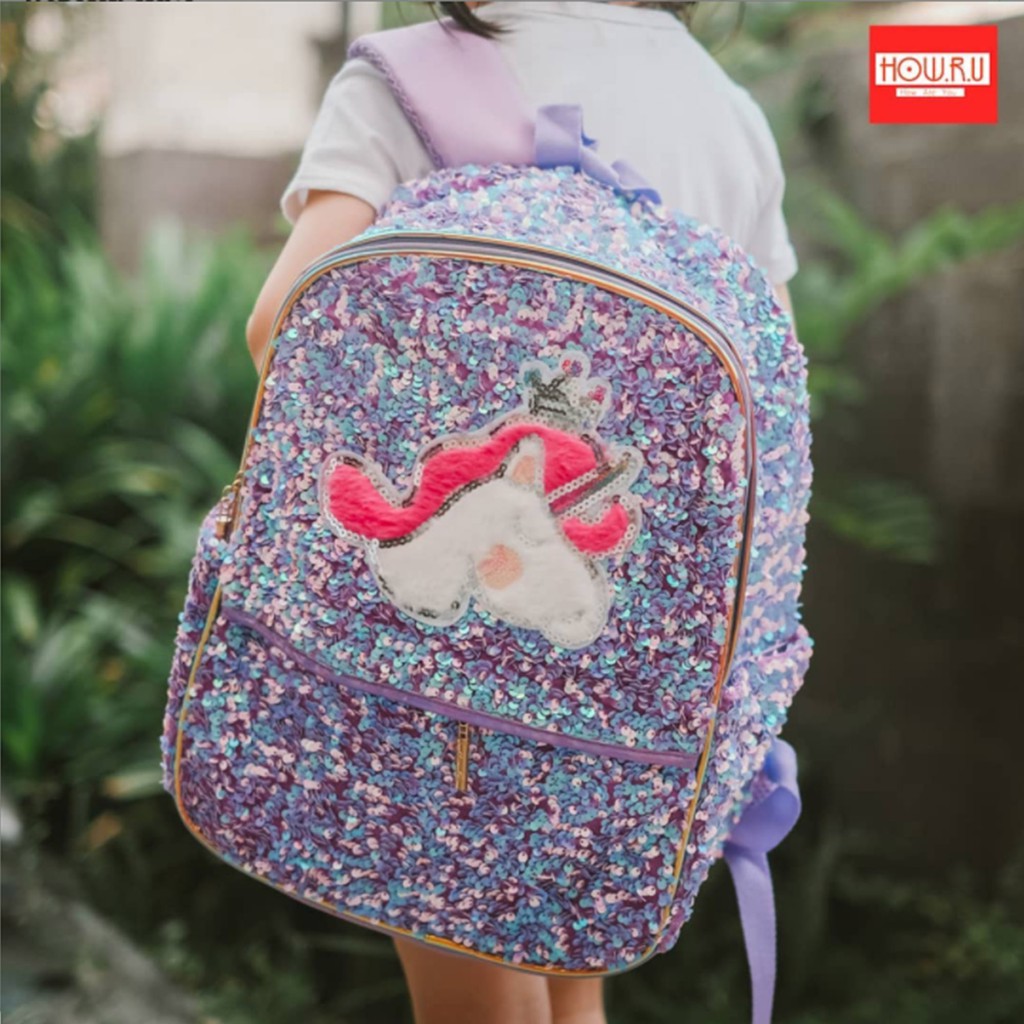 HOW.R.U | Tas Backpack Anak Full Sequin Motif Unicorn 6588