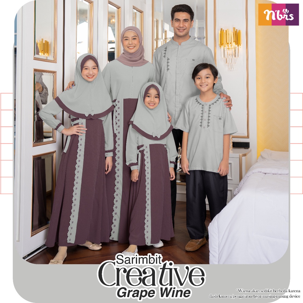 Nibras Sarimbit CREATIVE Bahan Youryou mix Carina Gamis Grape Wine Koko Quiet Gray Baju Couple Keluarga