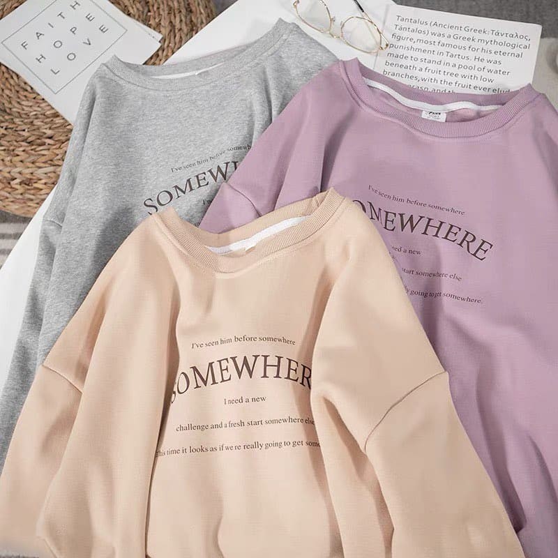 SWEATER WANITA SOMEWHERE I NEED//ATASAN WANITA LUCU FLEECE TEBAL TERBARU,