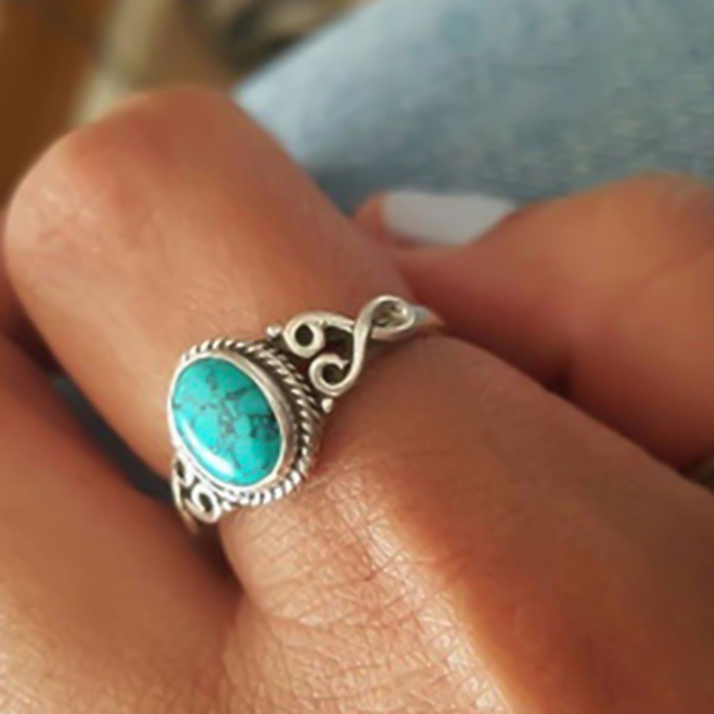 Hu Hu Hu Hu Hu Alat Bantu Pasang Kacamata♡ Cincin Batu Turquoise Imitasi Gaya Vintage Untuk Wanita