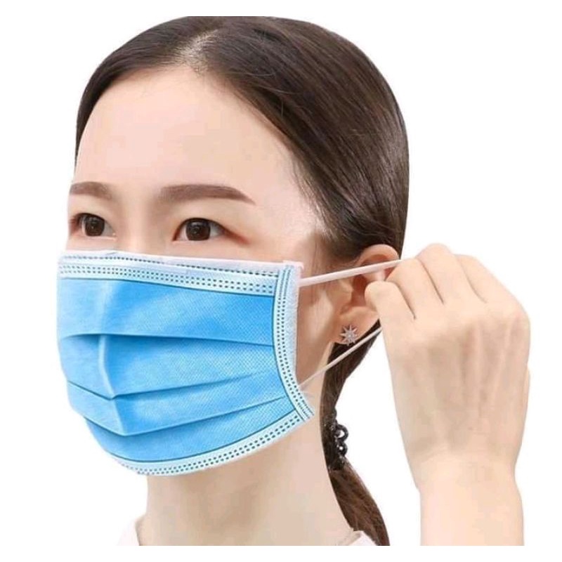 Masker earloop 3 Ply anti Virus 1 box isi 50 Pcs Kemenkes warna blue biru