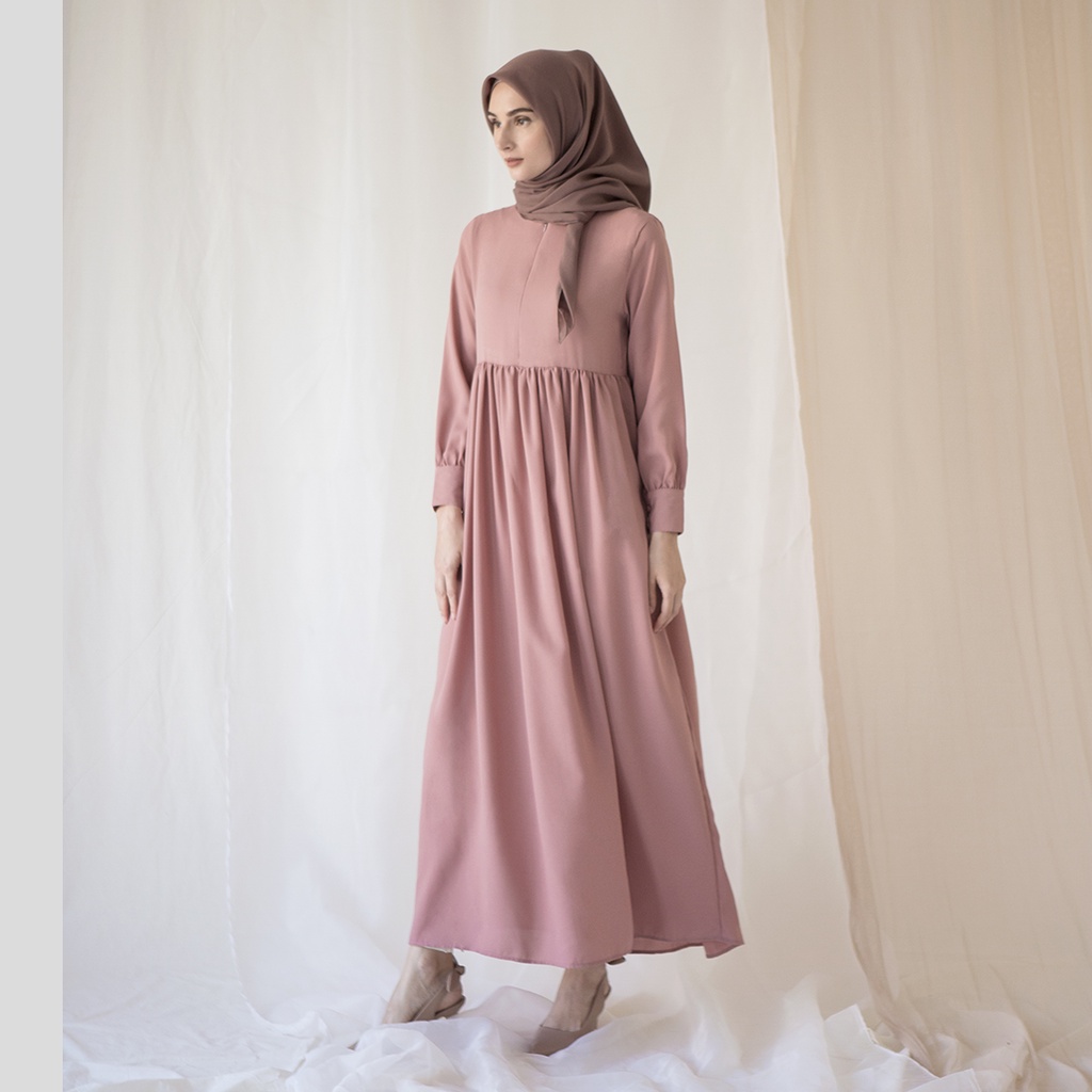 Basic Dress by Aska Label - Gamis Muslim busui dan bumil friendly warna Sand, Navy, Black, Lilac, Offwhite, Mint, Mauve