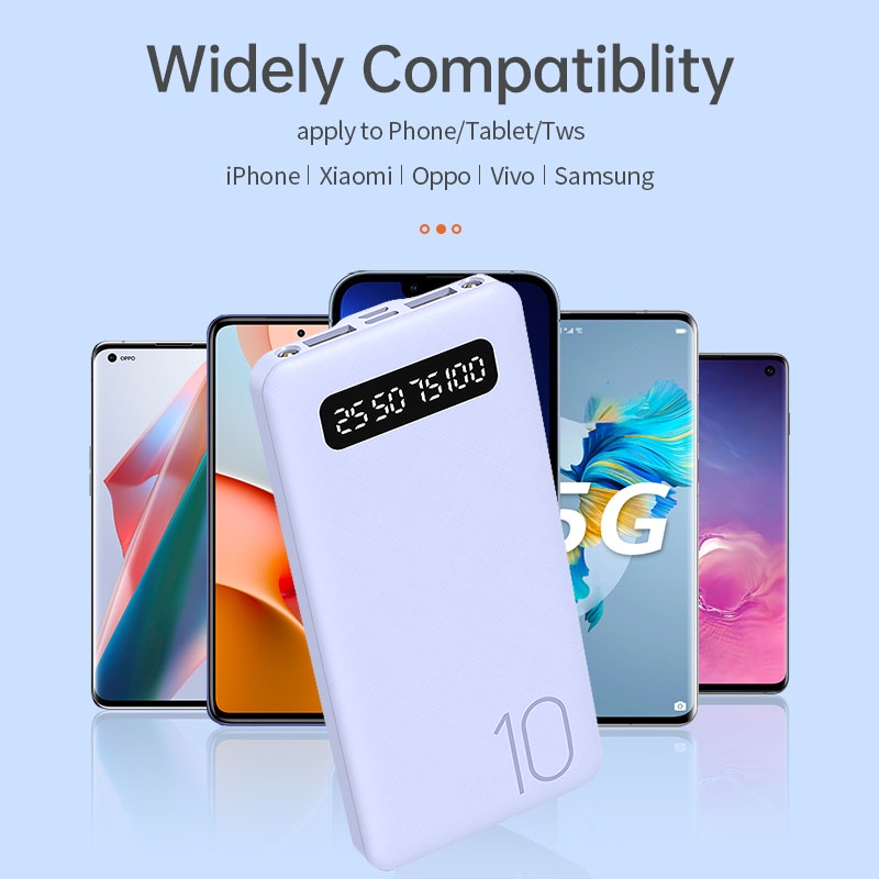 Power Bank Fast Charging Portable Charger 10000mAh Dual USB LED Display Flashlight Kompatibel untuk Xiaomi Samsung Galaxy OPPO Vivo