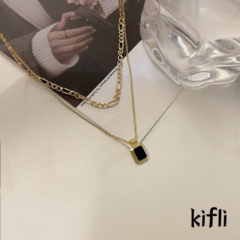 Kalung Rantai Klavikula Model Lapis Ganda Warna Hitam