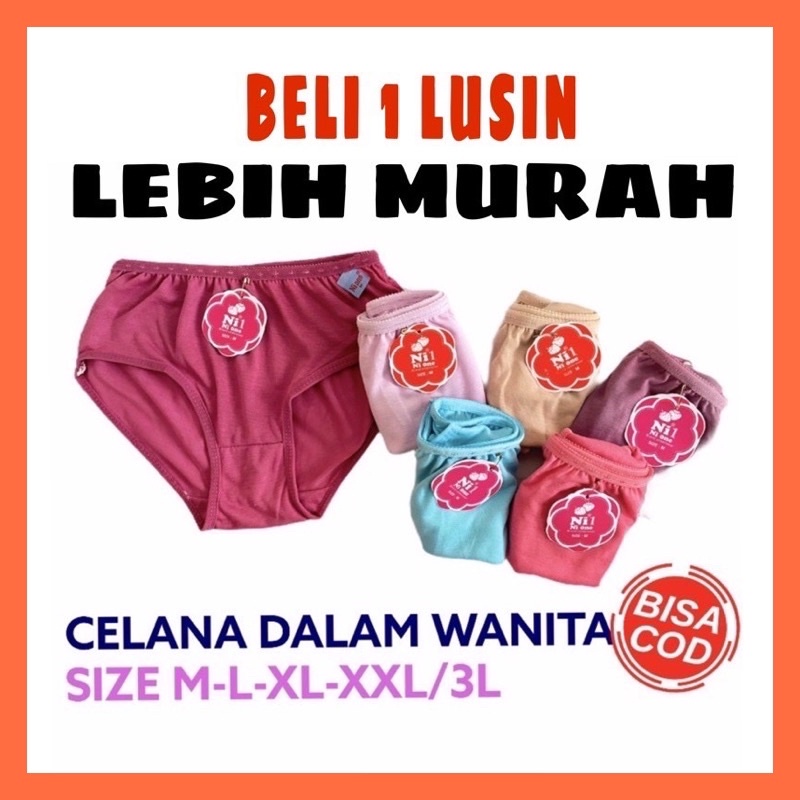 1 Lusin CD Celana Dalam Wanita Dewasa Remaja Esse Katun Murah Undies Pakaian Dalam Wanita Kancut Cawet Jumbo M L XL XXL 4L