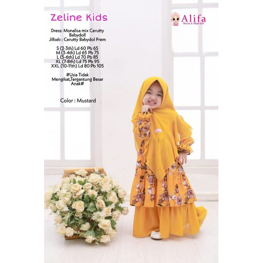 Zeline Vol 2 Gamis Kids Set Khimar Ori Alifa Monalisa Mix Ceruty
