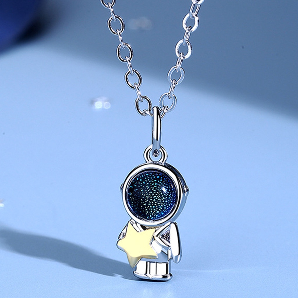 Hu Hu Hu Hu Hu Alat Bantu Pasang Kacamata♡ Kalung Klavikula Desain Bulan Bintang Astronot Bahan Batu Glaze Untuk Pasangan