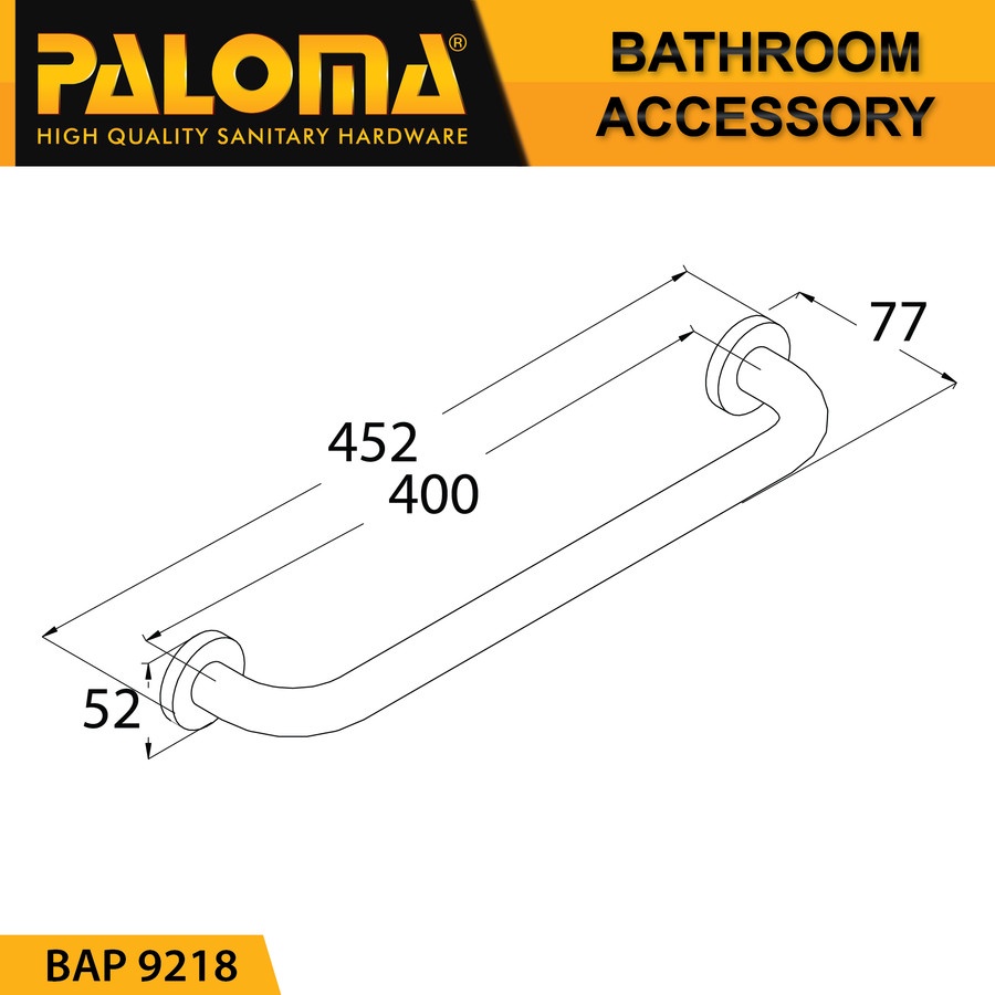 PALOMA BAP 9218 Pegangan Kamar Mandi Handle Bathtub Tub Toilet 40CM Hitam Black