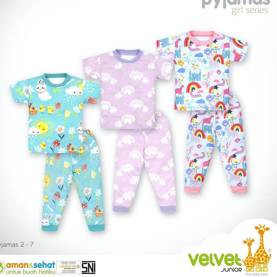 VELVET JUNIOR- 3 setel Baju  Lengan Pendek Celana Panjang