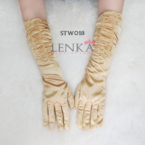 [BISACOD] AKSESORIS SARUNG TANGAN WANITA PESTA WEDDING GOLD SATIN STW018