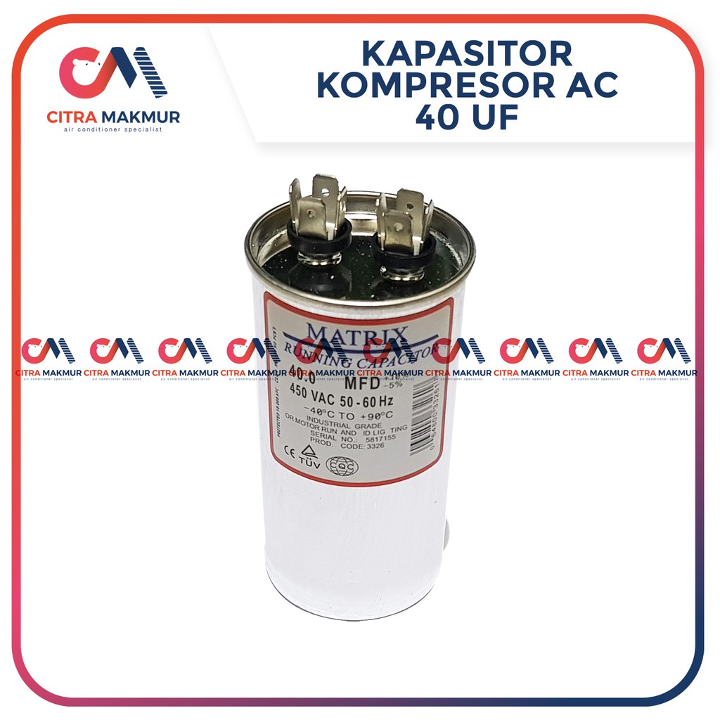 Kapasitor AC 40 uF Capasitor Air Conditioner Kompresor Compresor Tabung Mesin aluminium matrix