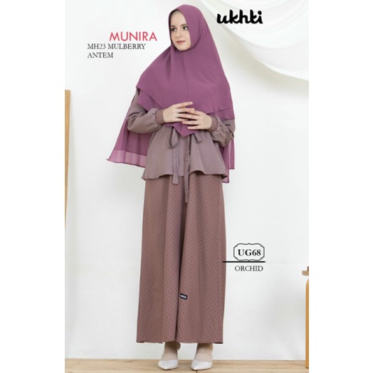 UG68 Gamis Ukhti terbaru Limited Motif Polka kombinasi Pakaian Wanita Muslim Syar'i Resliting depan 