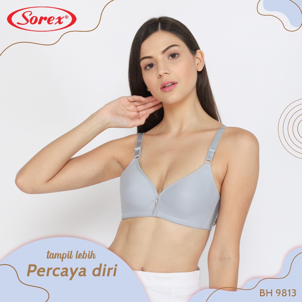 Bra Sorex 9813 Cup Besar | BH Busa Tanpa Kawat Silky Soft Kait Ornament mini Kancing 3 - Bwr