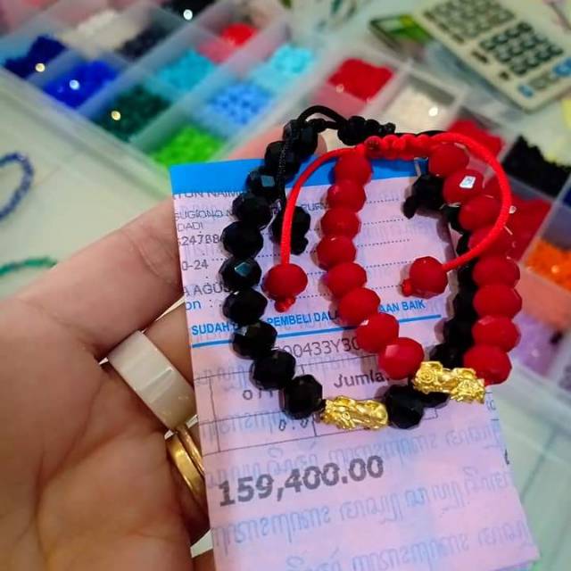 Gelang tali merah/hitam/biru cina emas hongkong asli naga pixiu 24 karat