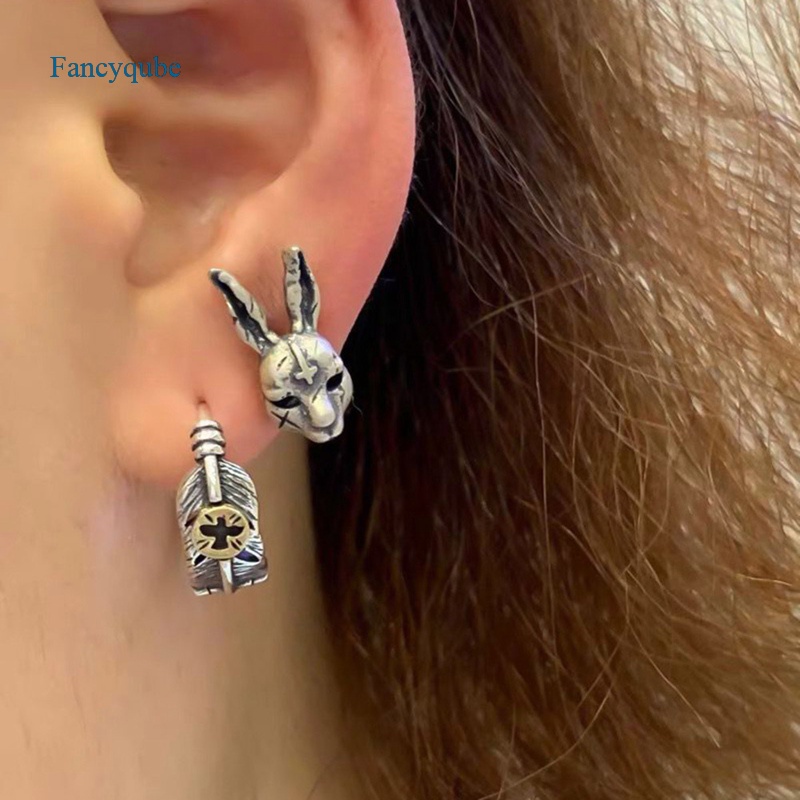 Fancyqube Anting Stud Desain Hewan Kelinci Gaya Gothic Vintage