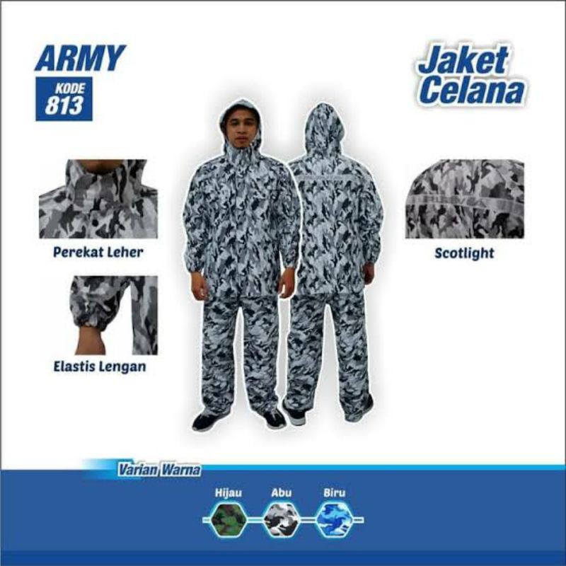 Setelan Jas Hujan Jaket Celana Army Plevia