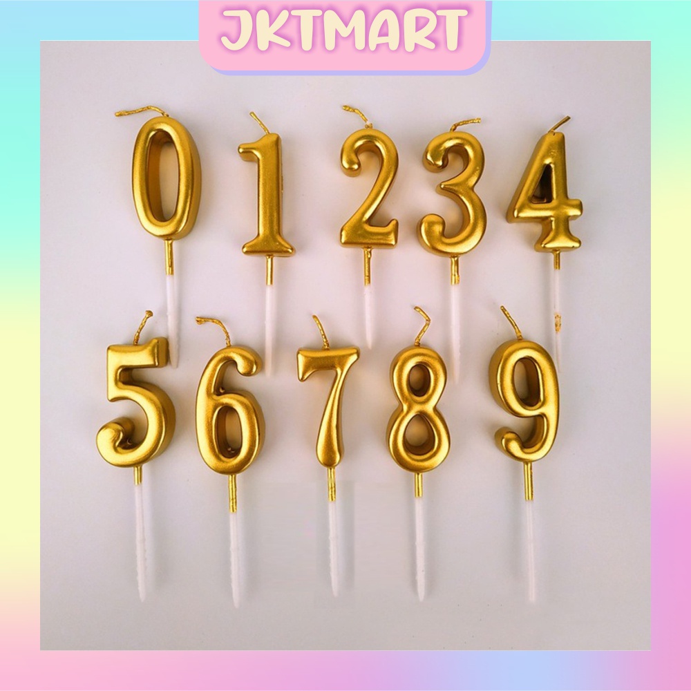 ⭐ JKTMART ⭐ lilin angka 0 -9 gold dan silver / Lilin Ultah emas perak / Lilin Angka ulang tahun nomo