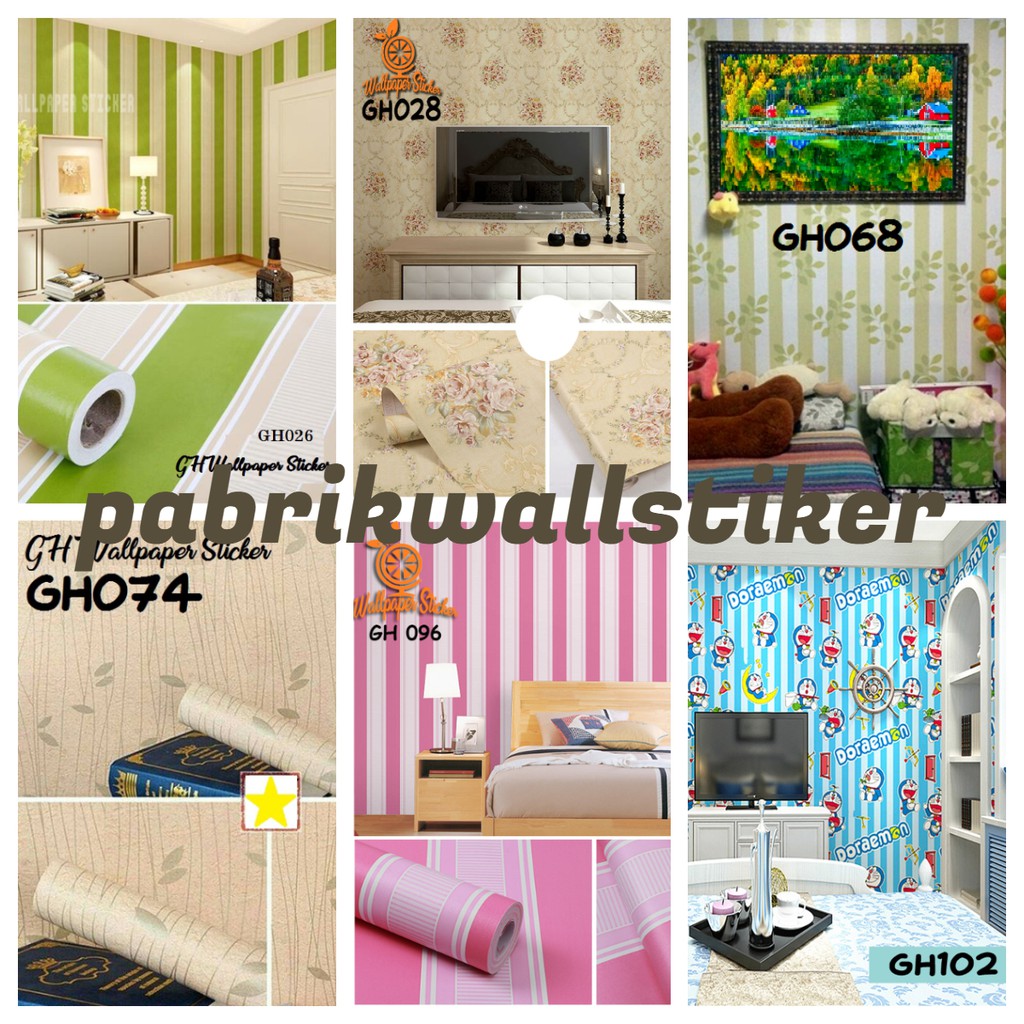 Wallpaper stiker dinding motif bunga gold dan salur hijau dekorasi rumah dan hiasan dinding kekinian