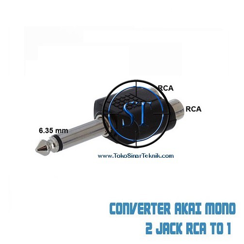 Jack Converter 2 RCA To Akai Mono Jack Cabang / Sambungan  connector Konektor  Microphone Mic Audio Box RCA BA-46A