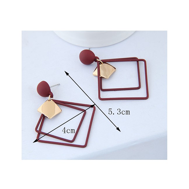 LRC Anting Tusuk Fashion Square Shape Decorated Earrings A56288