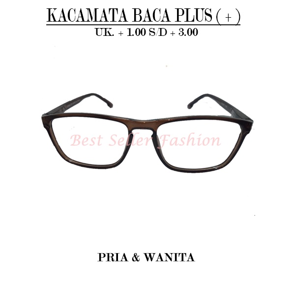 KACAMATA LENSA RABUN DEKAT (+) PRIA WANITA +1.00 S/D +3.00 KACAMATA PLUS KOTAK OVERSIZE COKLAT FREECASE