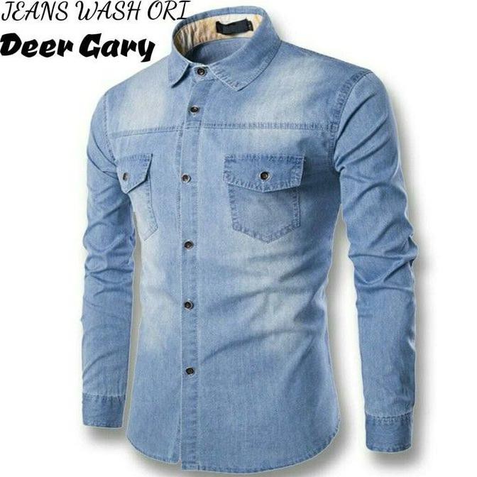 Laris Kemeja Denim Pria Ukuran Jumbo✅ Jeans Denim Levis Kemeja Baju Pria Hem Atasan Tangan Panjang
