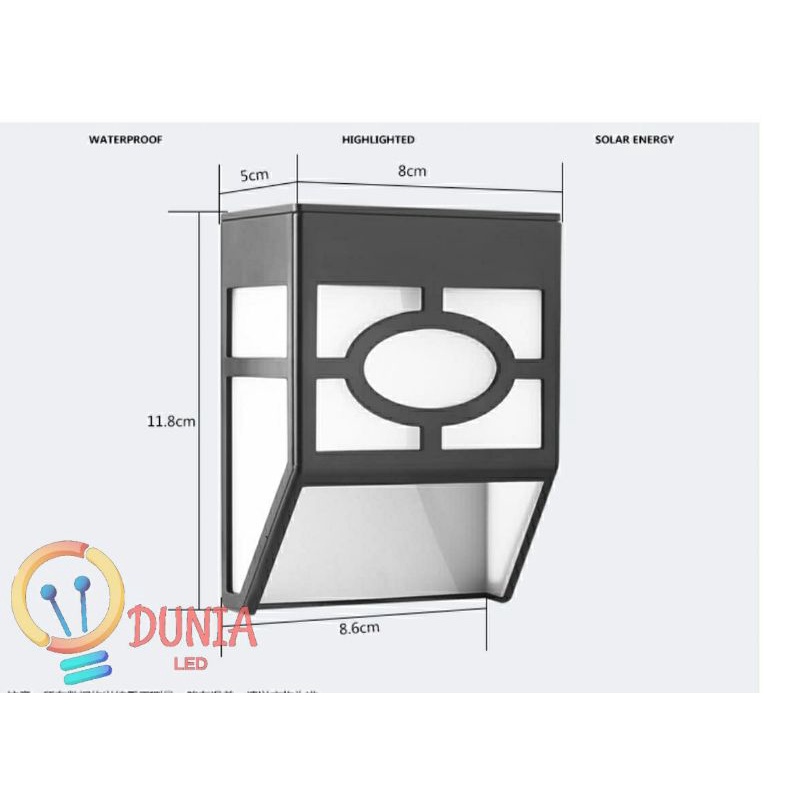 Lampu Solar Dinding Waterproof 2 LED / Lampu Solar Taman Tenaga Surya 2 LED