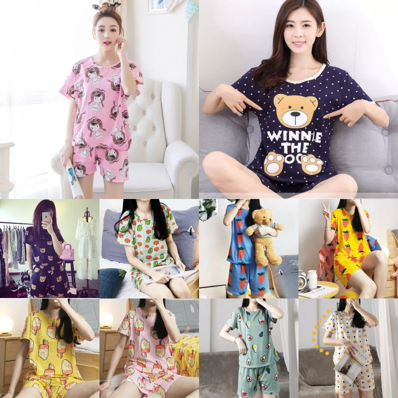 Pakaian Wanita Baju Tidur Wanita Piyama Lengan Pendek Import