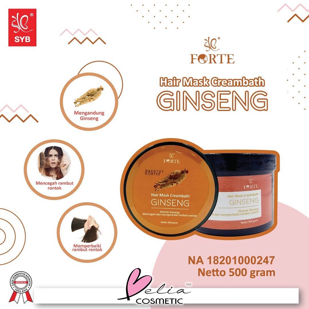 ❤ BELIA ❤ SYB Forte Hair Mask Creambath 500g | Makser Rambut | Aloe Vera | Kemiri | Ginseng | Hairmask BPOM